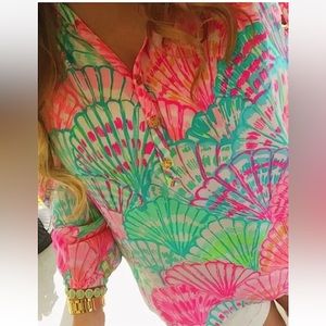 NWT Lilly Pulitzer Elsa Silk Top Blouse Multi Oh Shello